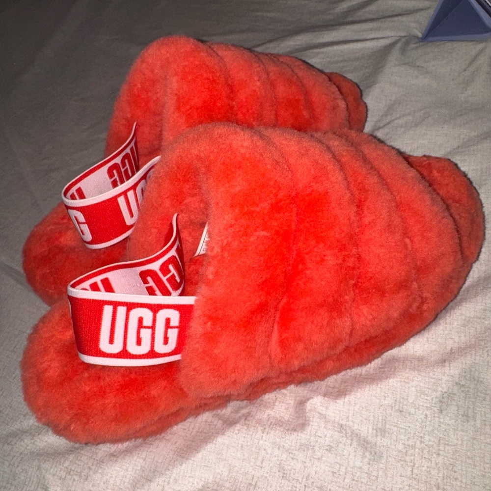 UGG Bright Orange Fluffy Slides